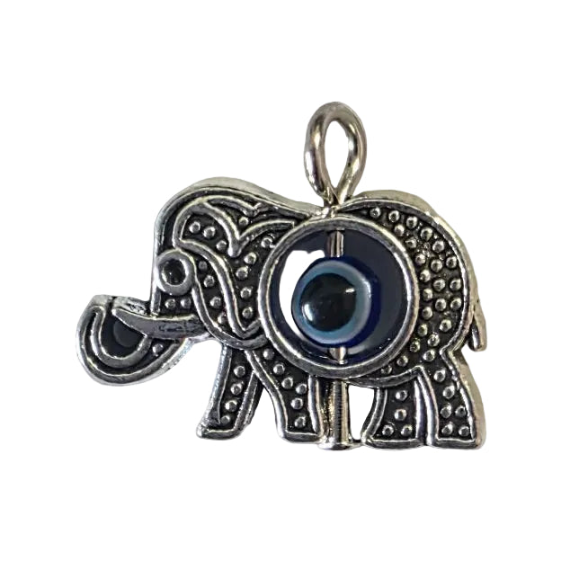 Silver elephant pendant with third eye on a gray background