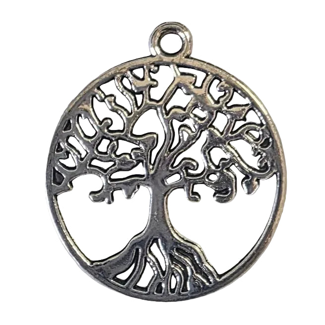 Silver tree of life pendant on a white background