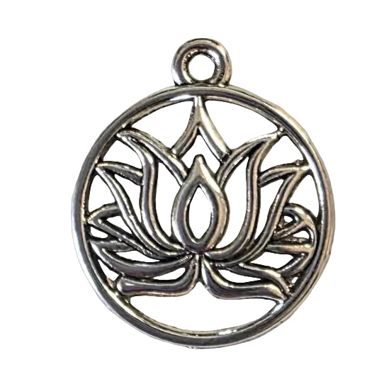 Silver lotus flower pendant on a white background