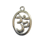 Silver Om pendant with a symbol on a light gray background