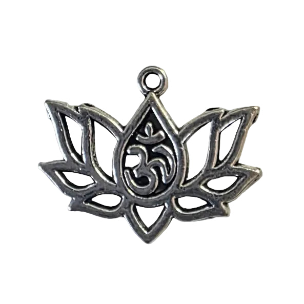 Silver Om and Lotus-shaped pendant on a light gray background