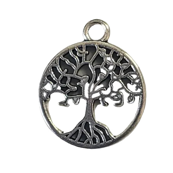 Silver tree of life pendant on a white background