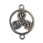 Silver triskele (representing mind, body, spirit) pendant on a gray background